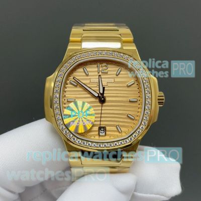 PDF Factory Swiss Replica Yellow Gold Ladies Patek Philippe Nautilus Diamond Watch 35mm
